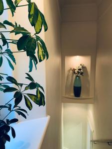 a vase with flowers in a niche in a room at Cliffside in Lossiemouth