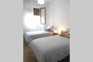 ein Hotelzimmer mit 2 Betten und einem Fenster in der Unterkunft Apartamento Teresa in Pontevedra