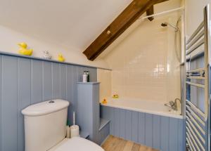 ein Badezimmer mit Toilette und Badewanne in der Unterkunft Birchill Farm & Cottages - Bramble Cottage in Great Torrington