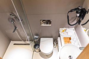 a small bathroom with a toilet and a shower at MEG HOTEL in Istanbul