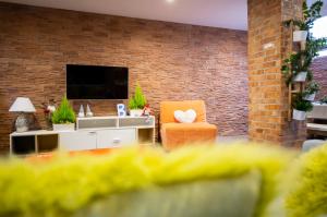 Televízia a/alebo spoločenská miestnosť v ubytovaní Apartament Dwupoziomowy Nad Tamami