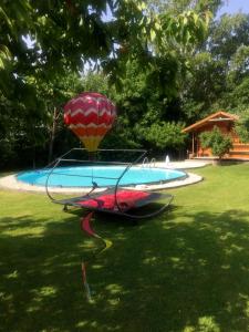 um balão de ar quente sentado ao lado de uma piscina em Blindert em Mechernich