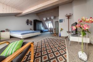 una grande camera con un letto e un divano di MyBednBreakfast in Bottmingen a Bottmingen