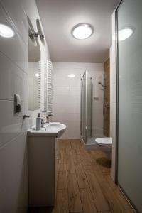 een witte badkamer met een wastafel en een toilet bij Apartamenty Villa Mountain View in Szklarska Poręba