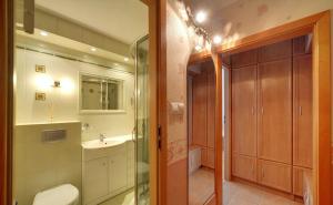 a bathroom with a toilet and a sink and a shower at Apart-Invest apartament Fabiański in Szklarska Poręba