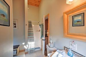 a bathroom with a shower and a toilet in a room at Waterfront Prospect Harbor Cottage Yard, Fire Pit in Prospect Harbor +17 photos