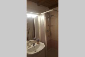 a bathroom with a sink and a shower at CASA DELLA VALLE in Colico