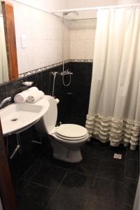 ein Bad mit einem WC, einem Waschbecken und einer Dusche in der Unterkunft Estación Aeropuerto Ezeiza in Partido Lomas de Zamora