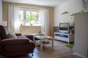 a living room with a couch and a tv at Ferienwohnung Arzgebirg in Grünhainichen