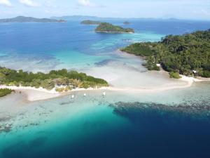 an aerial view of two islands in the ocean at Vincent Lloyd's Guestroom in San Vicente