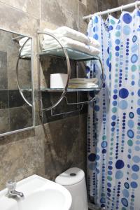 La salle de bains est pourvue d'un lavabo, de toilettes et d'un miroir. dans l'établissement Hostal Inkanto Taruma, à Tarma