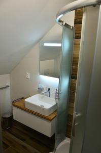La salle de bains est pourvue d'un lavabo et d'un miroir. dans l'établissement PATTY Garni, à Donovaly