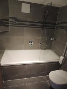 a bathroom with a bath tub and a toilet at Pradamont 09 in Grimentz