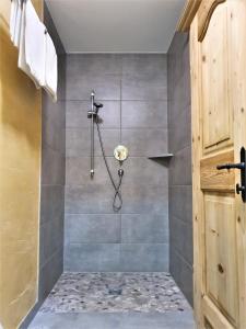 a bathroom with a shower with a shower head at Hutmann in Kirchdorf in Tirol