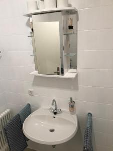 une salle de bains avec un lavabo et un miroir dans l'établissement Ferienwohnung An der Gildenstr. 2, à Borken 2 autres photos