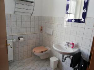 een badkamer met een toilet en een wastafel bij Ferienwohnung Barbarossa in Rottleben