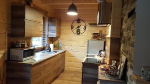 a kitchen with a sink and a refrigerator at Agroturystyka "Domek pod Praszywką" in Rycerka Górna +25 photos