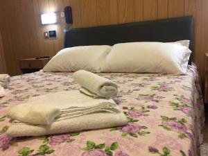 un letto con due asciugamani e cuscini sopra di Hotel Giordano Spiaggia a Rimini