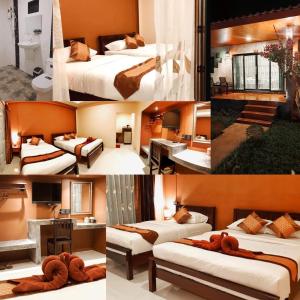 a collage of four pictures of a hotel room at Lanta Queen Resort in Ko Lanta