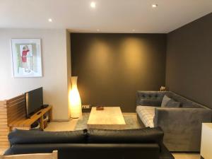 
a living room filled with furniture and a tv at Deluxe Apartment with Shared Pool in Ostend
