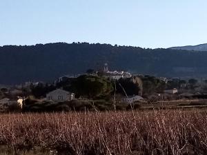 una ciudad en una colina con un campo de hierba en Chris et Lolo 84, en Sablet