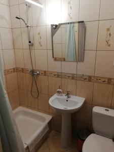 a bathroom with a sink and a toilet and a shower at Pensjonat U Bogusi in Berezka +38 photos