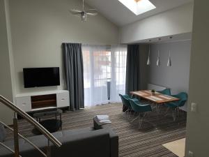 Televízia a/alebo spoločenská miestnosť v ubytovaní Apartamenty Krynica No.1