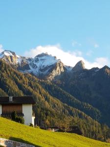 een huis op een heuvel met bergen op de achtergrond bij 2,5 Zimmer Ferienwohnung mit Küche/Bad in Triesen