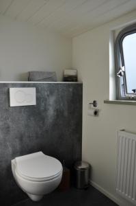 a bathroom with a white toilet and a window at Private Lodge on Houseboat Amsterdam in Amsterdam +8 photos