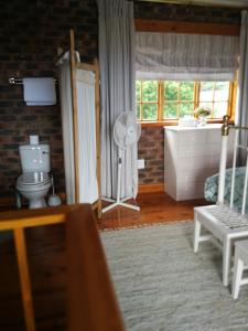 a living room with a toilet and a window at Clarens Cottages in Clarens