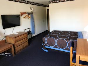 1 dormitorio con 1 cama, vestidor y TV en Best Inn, en Petersburg