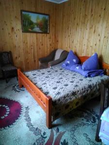 ヤレムチャにあるSadyba Zavitaikoのベッドルーム1室(青い枕のベッド1台付)