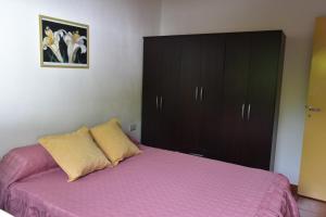 1 dormitorio con 1 cama rosa y armario en View Point Apart Nogal en Villa Giardino