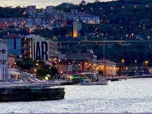 a city with a harbor with boats in the water at Amets house in Bilbao +10 photos