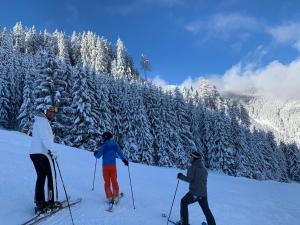 a group of three people on skis in the snow at Nexi s Appartement an der Enns 9 in Radstadt