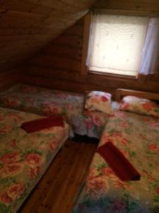 Zimmer im Dachgeschoss mit 2 Betten und einem Fenster in der Unterkunft Lielie Kupri in Lautere