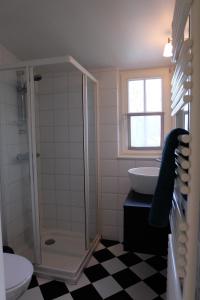 een badkamer met een douche en een wastafel bij B&B Asbeek in Asse