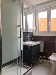 a bathroom with a sink and a toilet at La Petite Maison in Brest