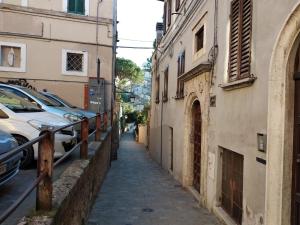 wąska alejka pomiędzy dwoma budynkami z zaparkowanymi samochodami w obiekcie Fabretti House - Centro storico w mieście Perugia