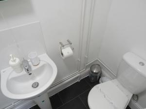 a white toilet sitting next to a sink in a bathroom at The Tas Suites - Tas Accommodations in Cambridge