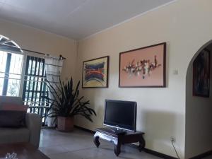 a living room with a tv and a couch at Akka in Meerzorg