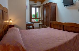 Schlafzimmer mit einem Bett, einem TV und einem Fenster in der Unterkunft Agriturismo Paradiso in Sarego