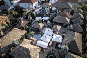 an aerial view of a house with roofs at Srpsko Andrejevo Selo in Belgrade
