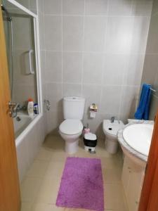 łazienka z toaletą, umywalką i wanną w obiekcie Cantinho do Diogo w mieście Calhetas