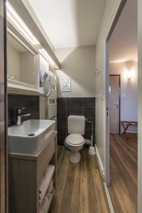 ヴァロワールにあるLe Relais du Galibierのバスルーム(白いトイレ、シンク付)
