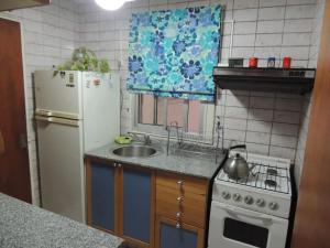 科尔多瓦Departamento en Nueva Córdoba的带冰箱和水槽的小厨房 更多6张照片