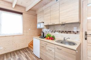 ルビャトボにあるDomki Miłe z basenem - Lubiatowoのシンクと窓のあるキッチン