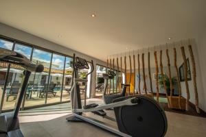 una sala de fitness con gimnasio y cinta de correr en La Maison d'Ambrine - La Villa, en Chamaret