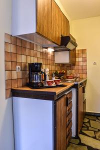 a kitchen with a stove and a counter top at Dio Studios in Arachova