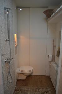 a bathroom with a toilet and a glass shower at La chambre blanche in Heerlen
